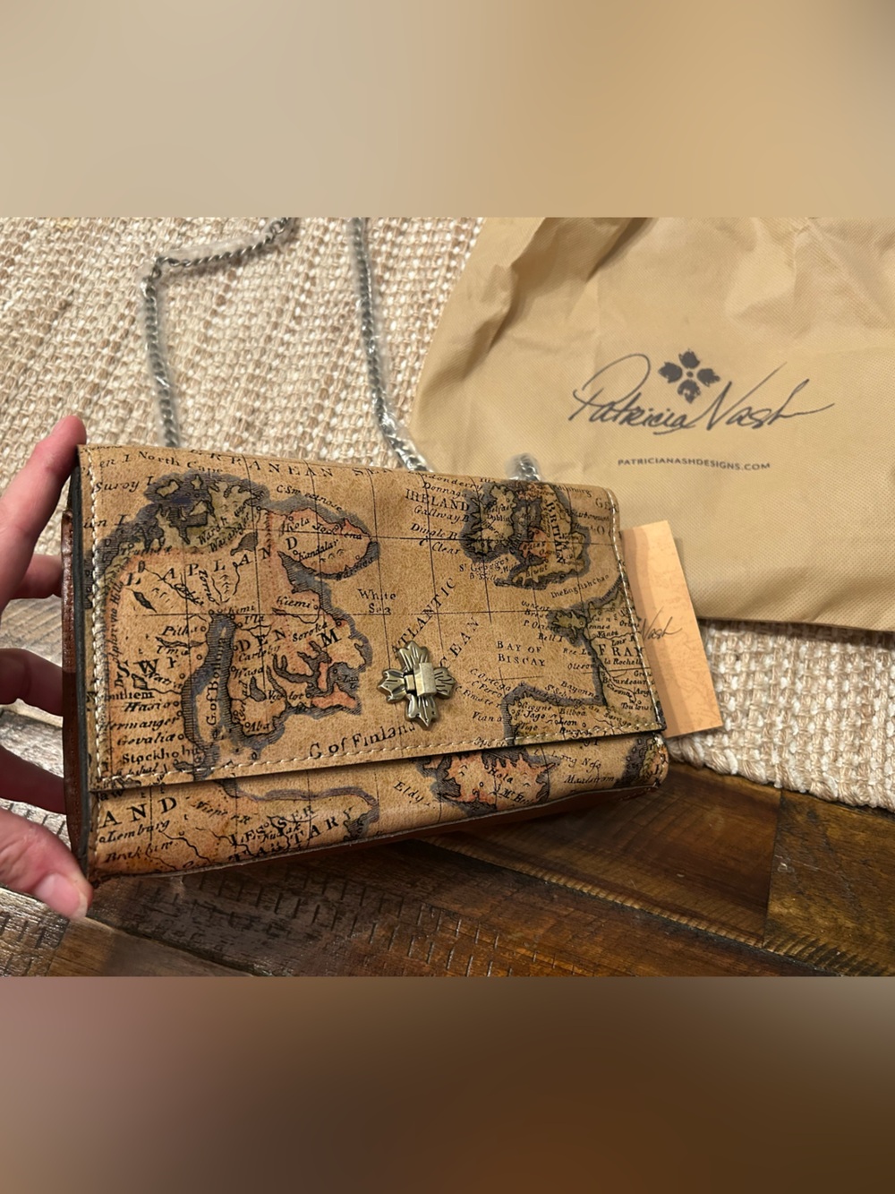 Patricia Nash Vintage Map Crossbody Wallet - Tan